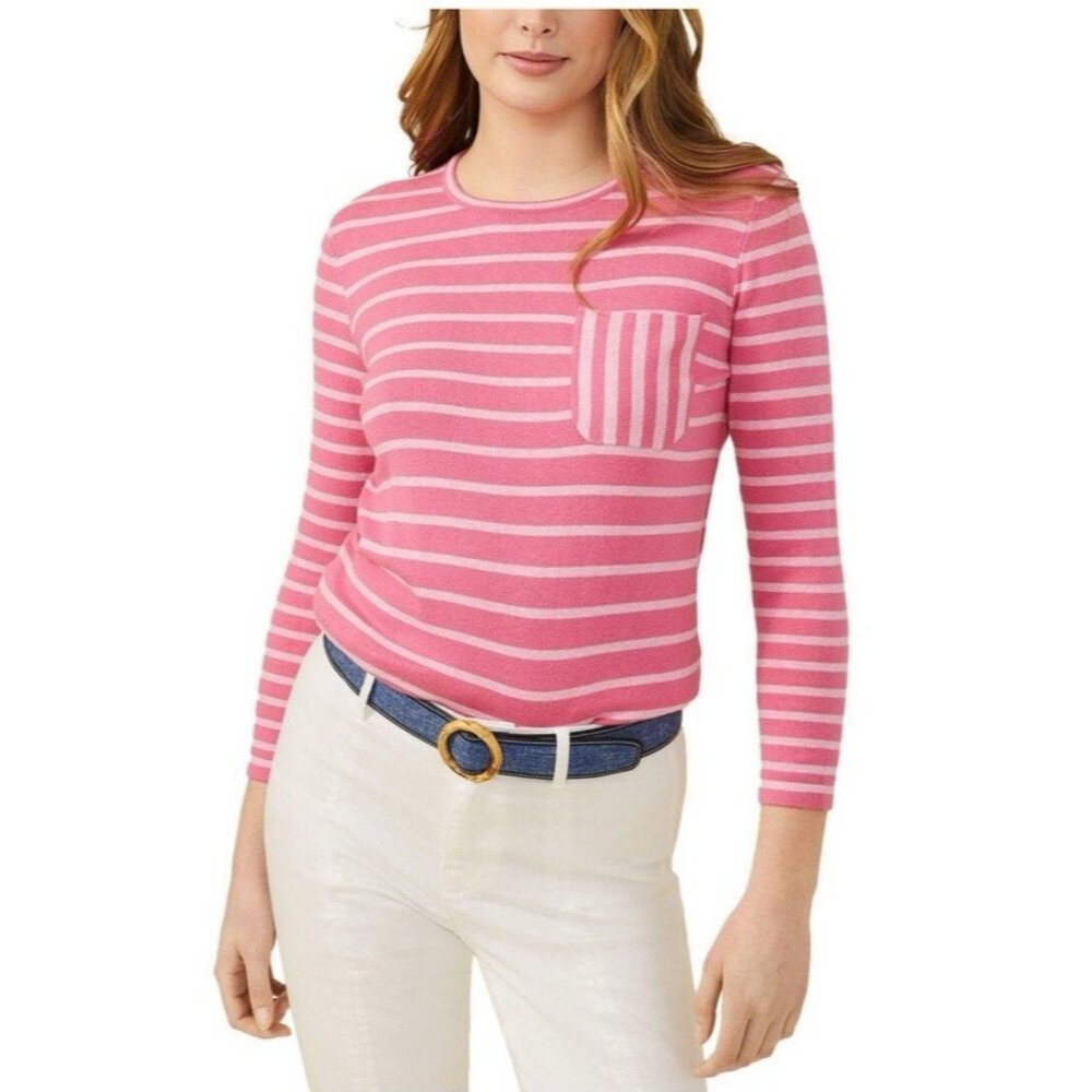 J. McLaughlin Womens Top M Medium Pink Cream 3/4 Long Sleeve Stretch Washable